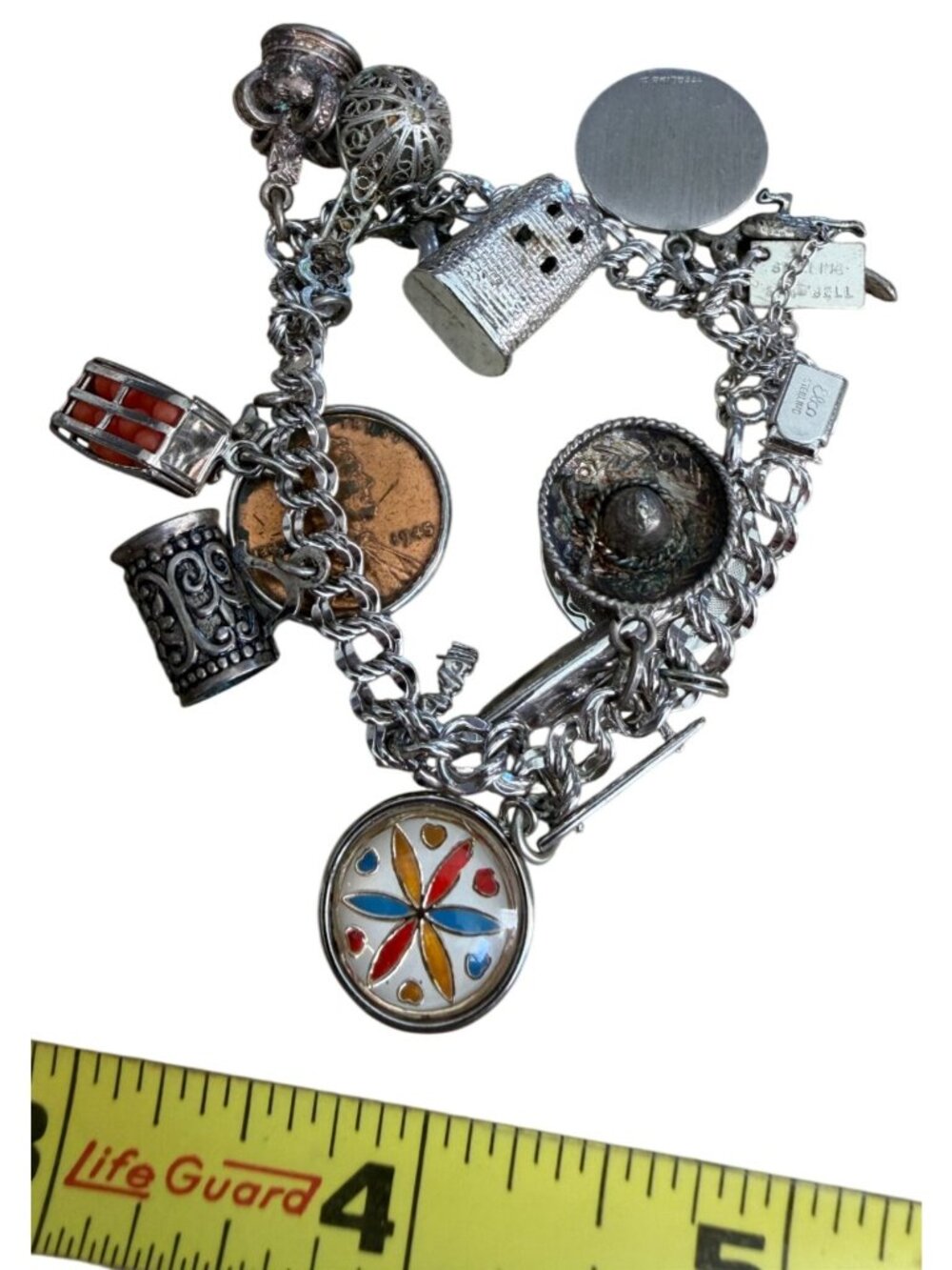 Vintage Elco 6" Sterling Silver Double Link Charm Bracelet W/ 16 Unique Charms E - Picture 2 of 16